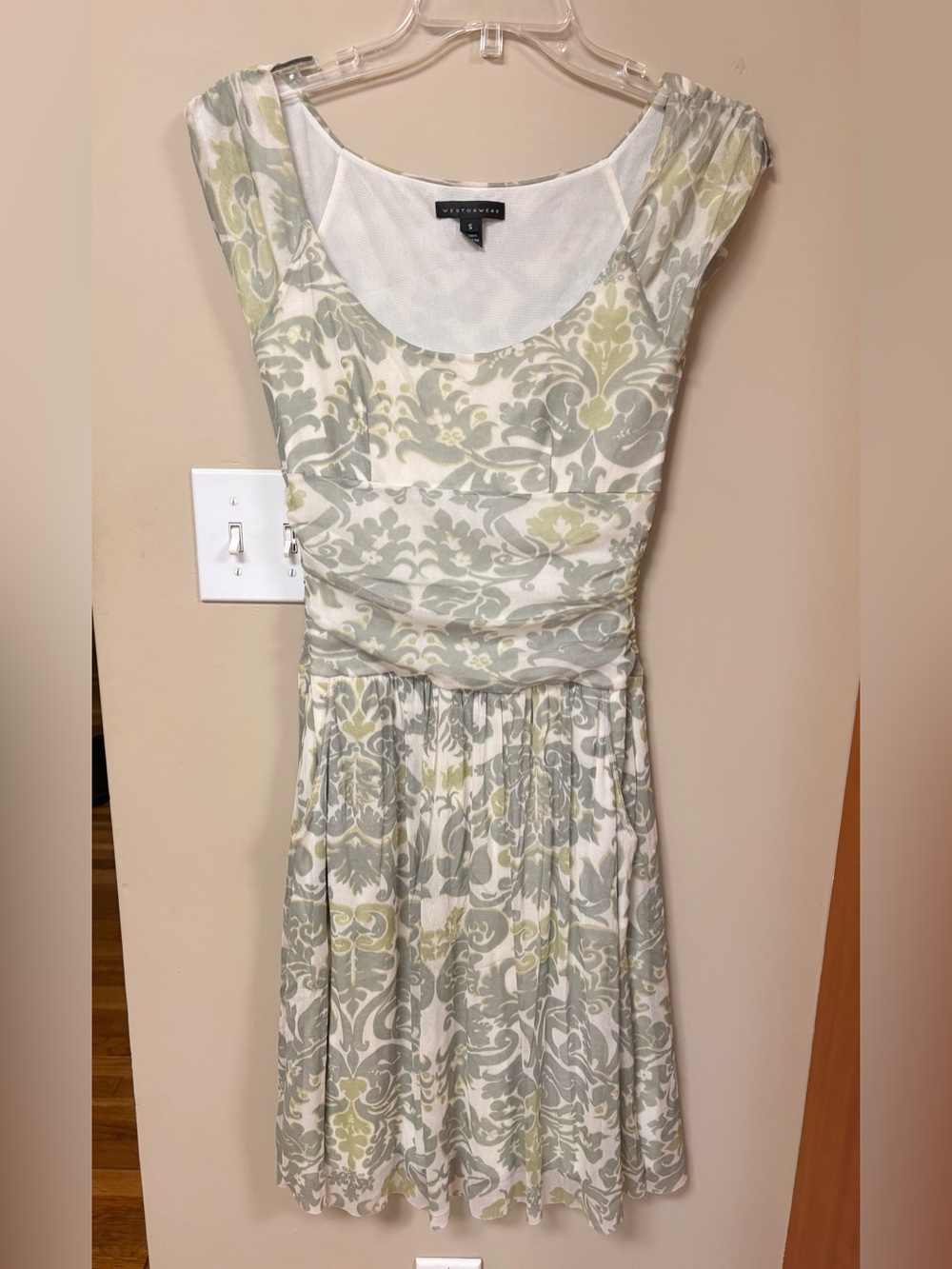 Weston Wear Anthropologie damask-print cap-sleeve dress